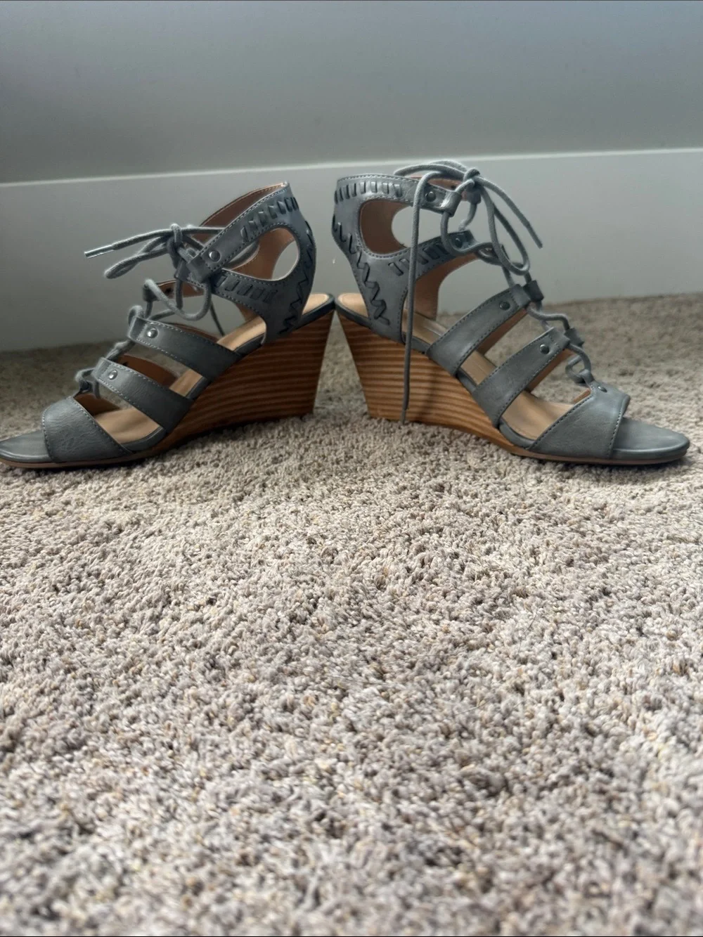 Report Gray Lace-Up Strappy Wedge Sandals